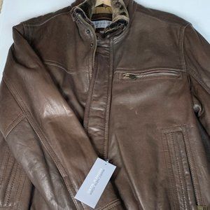 Andrew Marc Brown Leather Bomber Jacket